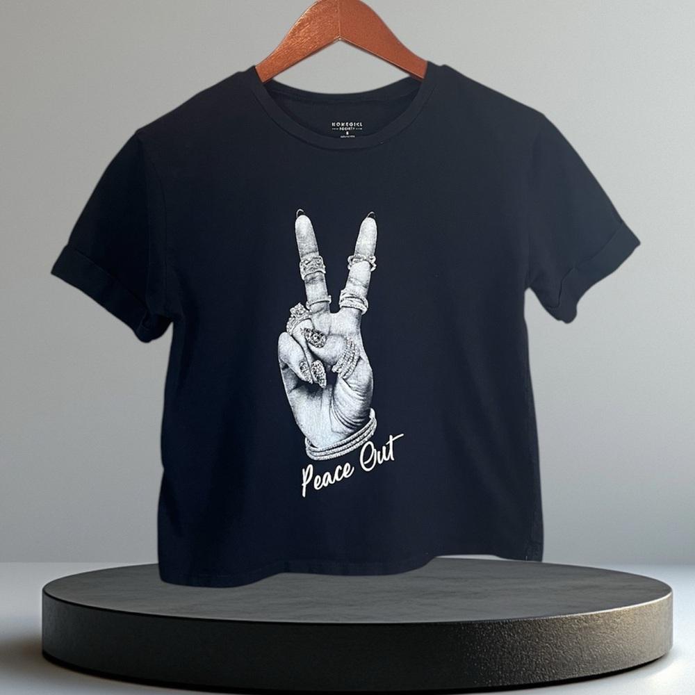 HOMEGIRL SOCIETY T-shirt Women’s Size Small Bejeweled Piece Hand Sign